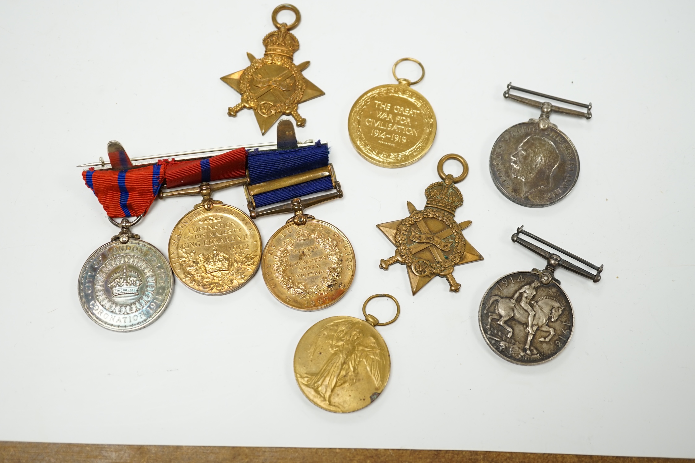 Two First World War medal groups; a group awarded to Private P.N. Lavers, City of London Yeomanry